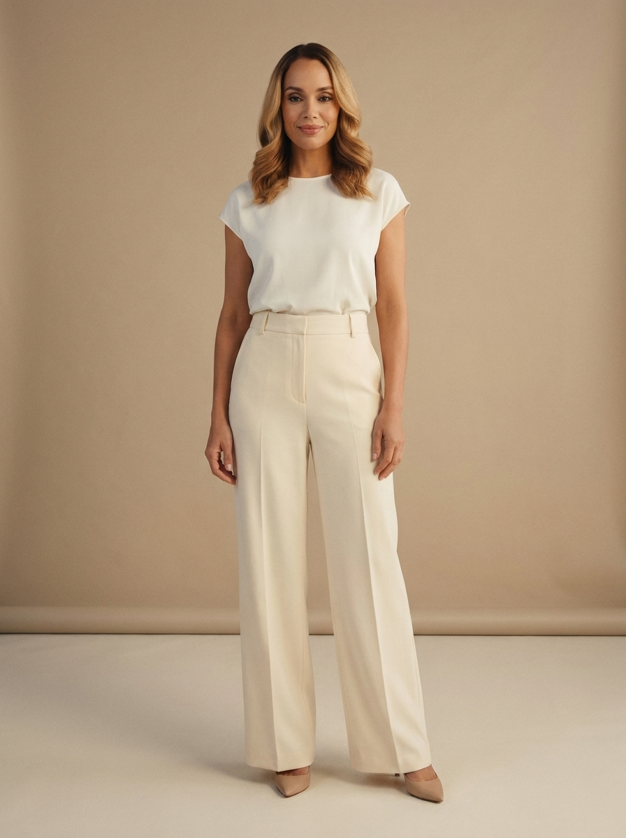 Cream High-Waist Wide-Leg Trousers — Velvux