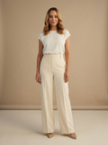 Cream High-Waist Wide-Leg Trousers — Velvux