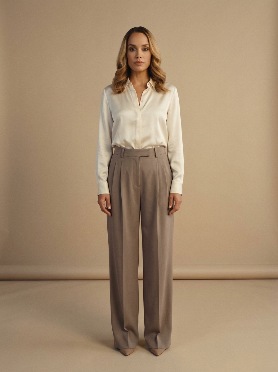 Taupe Pleated Wide Trousers — Velvux