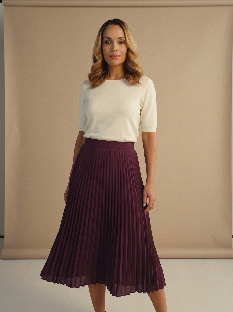 Plum Pleated Midi Skirt — Velvux