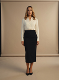 Black Fitted Pencil Midi Skirt — Velvux