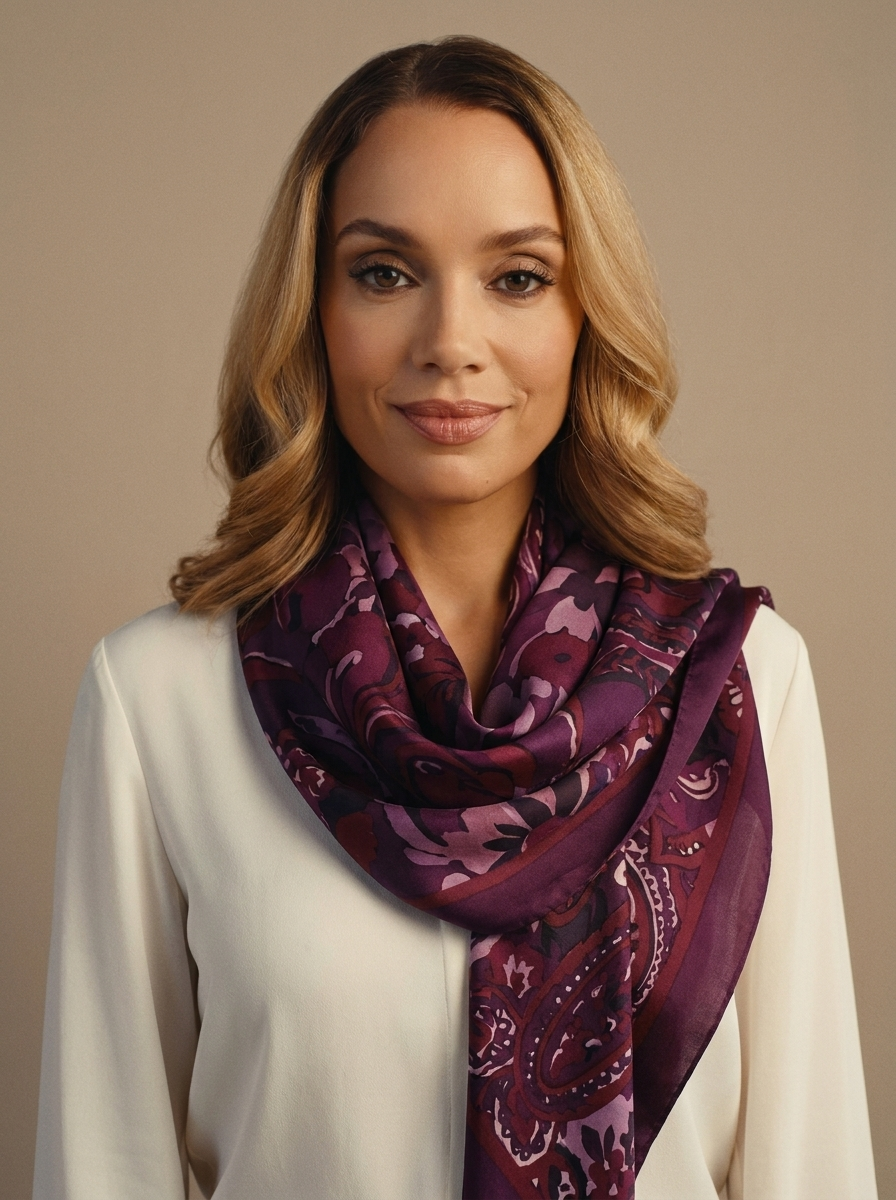 Plum Silk Patterned Scarf — Velvux